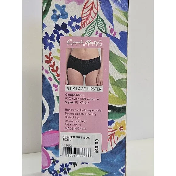 Carrie Amber Women Size L Intimates 5PK Lace Hipster Multicolor Gift Box Panties - Picture 4 of 7